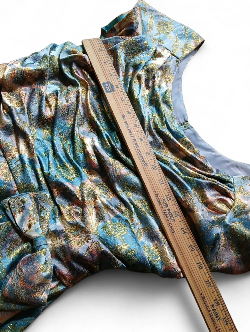 Vintage 50's-60's Elegant Blue-Green Metallic Brocade Cocktail Dress
